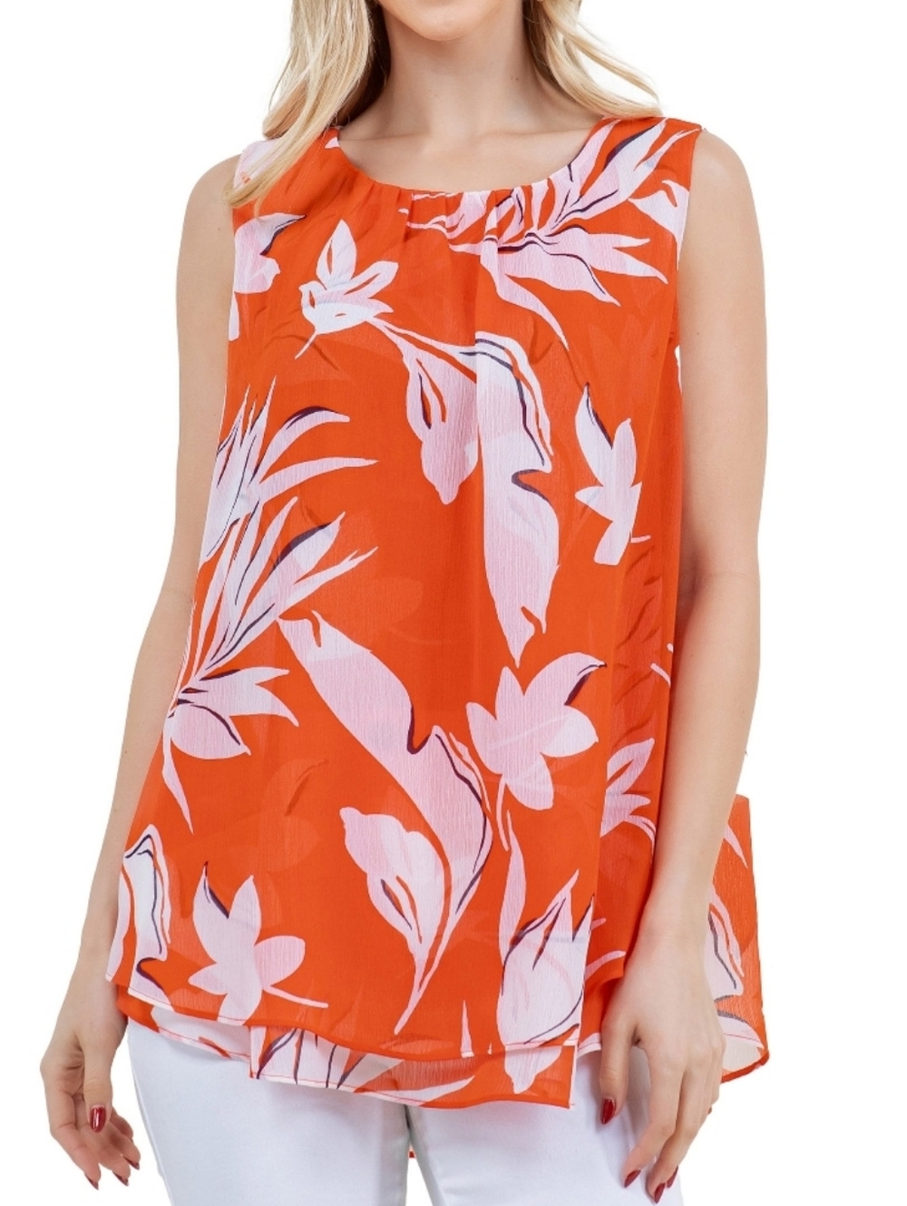 New With Tags, Sleeveless XXL Orange/Red Floral Blouse